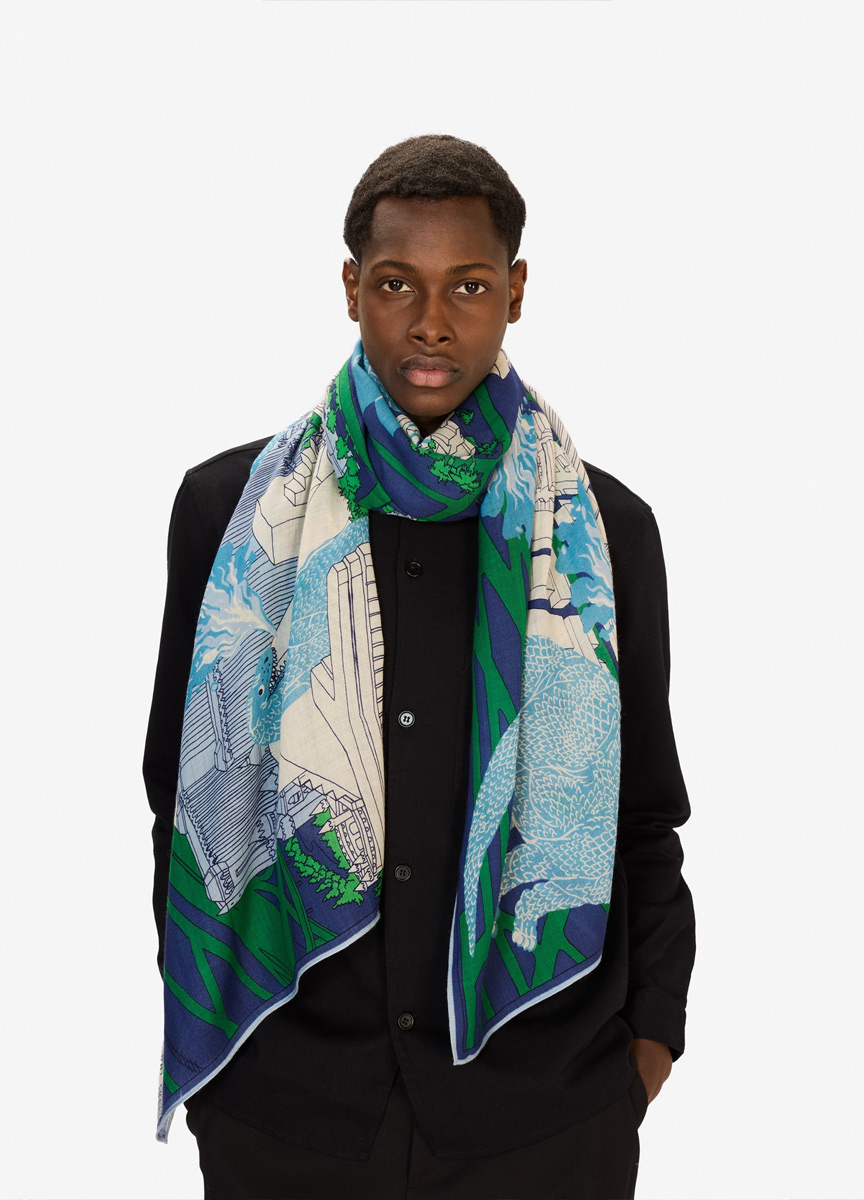 恐龍圍巾 藍綠色